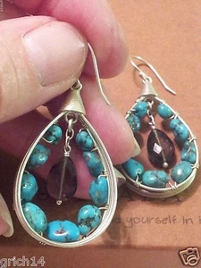Silpada Sterling Silver Turquoise Smoky Quartz Earrings W2215 Retired! - Picture 1 of 3