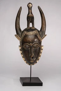 US1042 Yohure Mask with Stand Ivory Coast Africa Yaure Tribal African Artwork - Picture 1 of 13