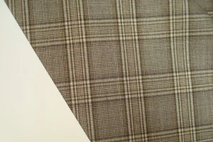Traje de tela de lana de lujo de 2,66 yardas Super 120s 7,5 oz marrón a cuadros 96" de construcción - Imagen 1 de 4