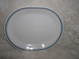 Corelle Blau Grau Streifen Indigo Oval Servierplatte Ex Zustand - Bild 1 von 4
