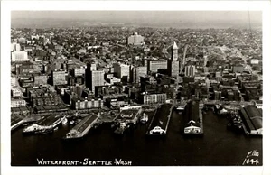 Postal con foto real RPPC con vista aérea frente al mar Seattle Washington Ellis 1044 - Imagen 1 de 2