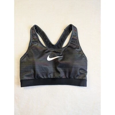 Nike Dri-FIT Sports Bra Medium Impact Racerback Striped Black S - Image 1 of 4