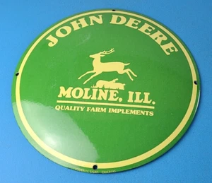Vintage John Deere Porcelain Sign - Farm Tractor Gas Pump Convex Button Sign - Picture 1 of 15