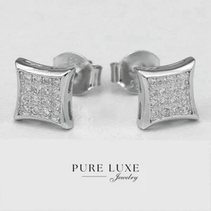Men's Sterling Silver 925 Cubic zirconia 6mm Square Studs*Earring Unisex  Box - Picture 1 of 3