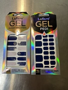 Blue Set Of 2 Laflare Mani & Pedi Glossy Nail Strips Trimming File Included - Picture 1 of 7
