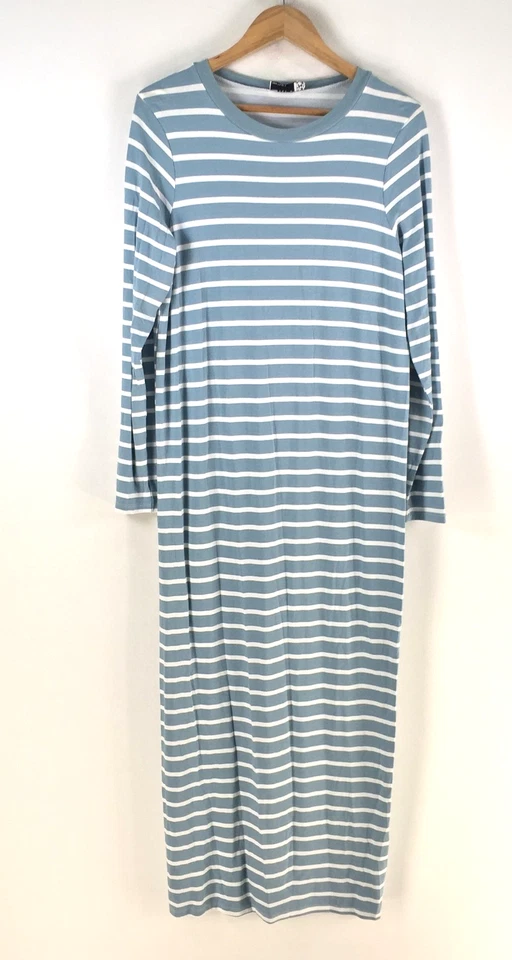 Vestido camiseta Asos feminino 10 listrado azul maxi manga longa viscose 117862 - Imagem 1 de 4