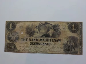 Currency Note 1854 1 Dollar Bill The Bank Of Washtenaw Ann Arbor Michigan Money  - Picture 1 of 2