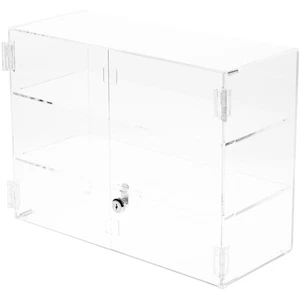 Plymor Clear Acrylic Rectangular Locking Case, 2 Shelves, 12" H x 16" W x 7" D - Picture 1 of 1