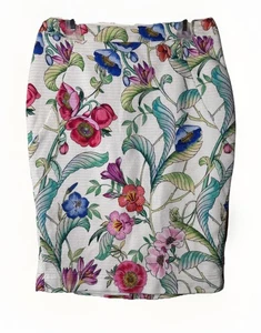 Ann Taylor Lined Stretch Textured Tailored Pencil Flower Skirt Cream Colorful 0P - Picture 1 of 13
