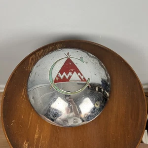 Vtg 1950s/60s TeePee & "C" Logo Camper Hubcap, Blue Red Accents, Rare - Picture 1 of 7