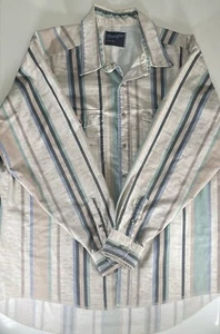 Wrangler Hemd Herren 3XL Gestreift Langarm Blau Grün Beige XL Schwanz Vintage - Bild 1 von 10
