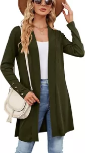 HANERDUN Women's Casual Long Sleeve Open Front Cardigan Sweater Army Green Small - Picture 1 of 6