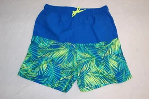 Boys Swim Trunks ROYAL BLUE Neon Green TROPICAL FERNS PLANTS Pocket XL 14-16 - Picture 1 of 2