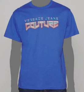 $276 Versace Jeans Couture Mens Blue Cotton Rhinestone Chest Logo T-Shirt Size M - Picture 1 of 3