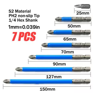 7x Magnetic Anti-Slip PH2 Impact Driver Phillips Screwdriver Drill Bit Tool Set - Picture 1 of 9