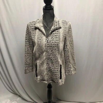 Erin London Animal Print Jacket Womens Size Medium Cream Black Zip Up Blazer - Image 1 of 4