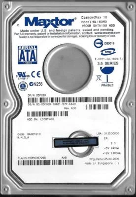 MAXTOR DIAMONDMAX 10 6L160M0 160GB SATA HARD DRIVE CODE: BANC1G10  K,M,G,A - Image 1 of 2