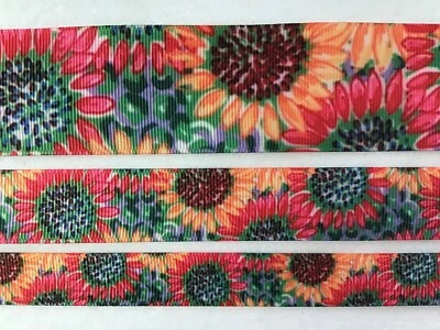Sunflower pink red yellow fall pretty Grosgrain ribbon 5/8" 7/8" 1.5" dye lot #2 - Image 1 of 2