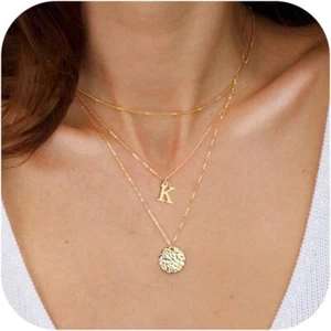 Layered Initial Necklaces for Women 14K Gold Plated Letter Dainty Choker Necklac - Picture 1 of 6