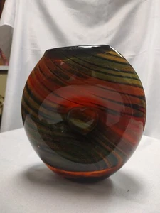 Dale Tiffany Springdale 9.5" Striped Heart Hand Blown Art Glass Vase  - Picture 1 of 8
