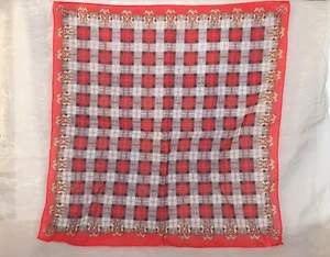 VINTAGE Scarf VINTAGE Nylon Scarf Made in Japan Red & Black Plaid Scarf - Picture 1 of 12