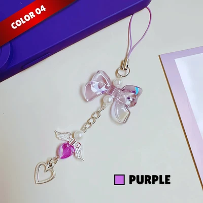 Llavero con dije de teléfono Y2K - Lindo arco ala de ángel corazón correa con cuentas regalo niñas Foto 1 de 4