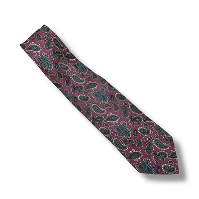 Leonardo Strelli Tie Rack Silk Necktie Purple Paisley Print 3.5" Point 56.5" L - Image 1 of 4