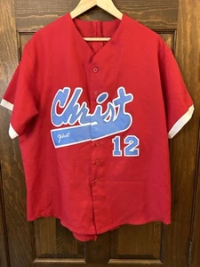 VINTAGE Christ First #12 Baseball Jersey Ringer XL Christ Jesus Red - Picture 1 of 3