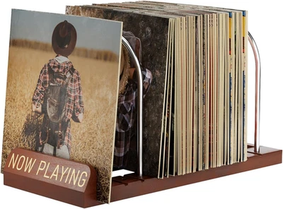 Now Playing Vinyl Record Stand, 50 LP Vinyl Record Storage with Non-Slip Grooves - Image 1 of 4
