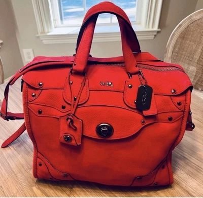 Bolso de cuero rojo elevado Coach Rhyder Bolso Bandolera Correa Cartera Foto 1 de 4