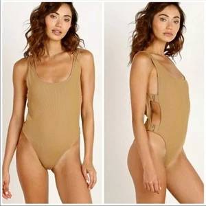 Traje de baño acanalado de una pieza L*Space Ridin High Mayra para mujer talla 10 camel nuevo con etiquetas - Imagen 1 de 9