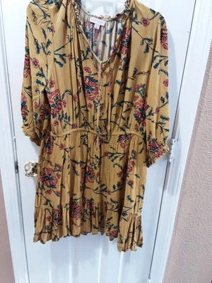 Vestido Knox Rosa Estilo Campesino Manga 3/4 Elástica Cintura Parte Inferior Volantes Floral XL Foto 1 de 4