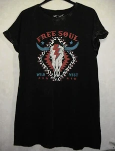 HRT & LUV Camiseta Vestido Mujer M Negro Mineral Lavado Gráfico Manga Corta Dolman - Imagen 1 de 8