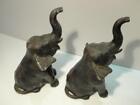 Vintage Pot Metal White Metal Elephants With Trunk Up Book Ends Figurines