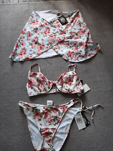 Lucky Brand Two Piece Swimsuit Set with Coverup 3 piece set Womens Large Bikini