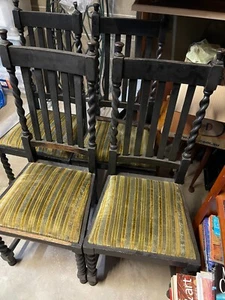 Oak Barley Twist Japanned Dining Chairs, 1860s - 80s, Extra Option +2 similar - Picture 1 of 2