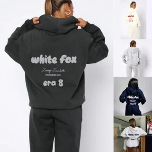 Womens White Boutique fox Tracksuit 2PCS Set Hoodies Fleece Sports Fashion UK - Picture 1 of 15