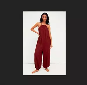 Free People Endless Summer Under The Sun Harem Romper Jumpsuit Cutout Wine S NEW - Picture 1 of 5