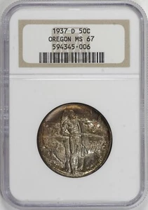 1937-D Oregon Commemorative Half Dollar 50c NGC MS67 Deep Color Toning [BN006] - Picture 1 of 4