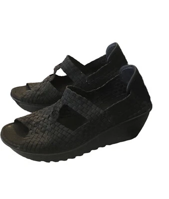 White Mt. Zapatos de cuña con punta abierta talla 9,5 negros elásticos tejidos cómodos para mujer Foto 1 de 4