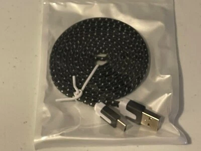 Flat Braided Nylon Noodle Fabric Charger Cable for Micro USB C TYPE reversible - Image 1 of 4