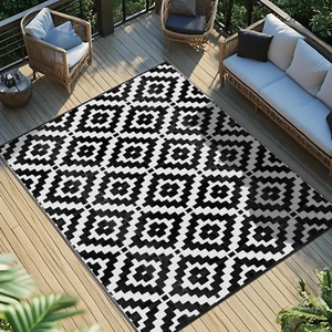 Outdoor Rug 5X8 Ft Waterproof Reversible Patio Plastic Straw Rugs for Decor Clea - Picture 1 of 7