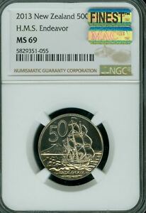 2013 NEW ZEALAND 50 CENTS NGC MS69 MAC FINEST MAC SPOTLESS 2,000 MINTED