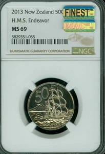 2013 NEW ZEALAND 50 CENTS NGC MS69 MAC FINEST MAC SPOTLESS 2,000 MINTED - Picture 1 of 2