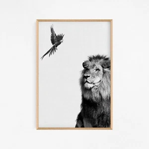 Black & White Lion Animal Art Large Print. Perfect for Home Decor - Picture 1 of 9