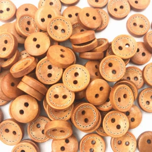 100pcs Wooden Round Buttons Brown Dotted Line Sewing Scrapbooking 12mm - Picture 1 of 4