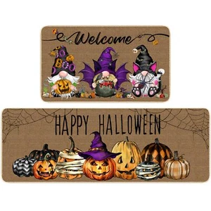 Halloween Kitchen Rug Set of 2 Happy Halloween Pumpkin Kitchen Mat Non-Slip F... - Picture 1 of 7