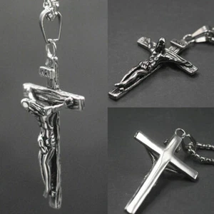 JESUS CRUCIFIX CROSS pendant 24" Sterling Silver 925 necklace chain men women - Picture 1 of 6