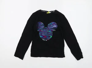 Disney Girls Black Cotton Basic T-Shirt Size 7-8 Years Crew Neck Pullover - Mick - Picture 1 of 10