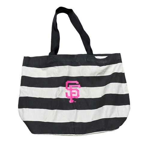 San Francisco Giants MLB Genuine Merchandise Striped Tote Bag Black Cream Pink Cover